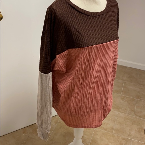 Two Tone Pink Waffle Top Most Comfortable Top Ever - Picture 3 of 6